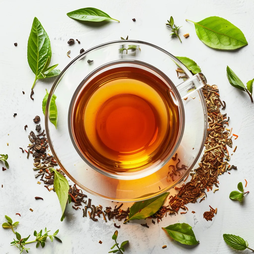 a glass cup filled with herbal tea