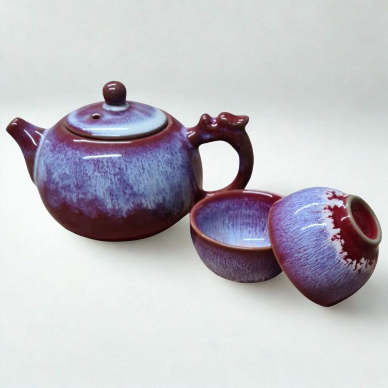 An Berry Red Teapot for One | Tea Set with 2 Cups is displayed on a plain white background.