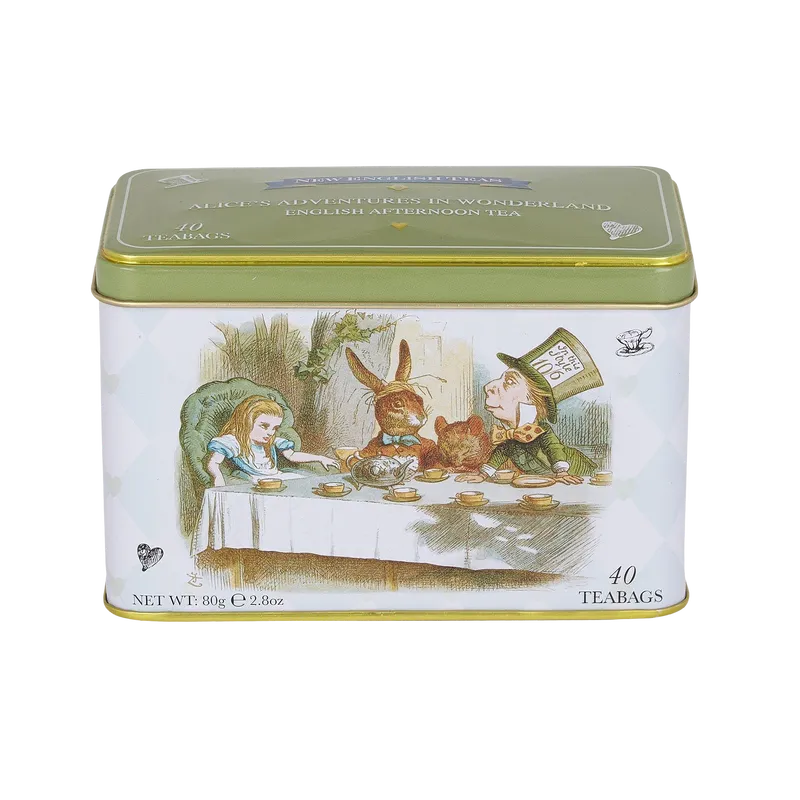 This Alice In Wonderland Classic tin contains 40 English Afternoon tea bags and features a whimsical tea party illustration, inspired by the iconic characters. Perfect for any fanciful gathering.