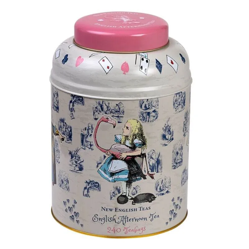 The Alice in Wonderland decorative teabag tin, labeled 